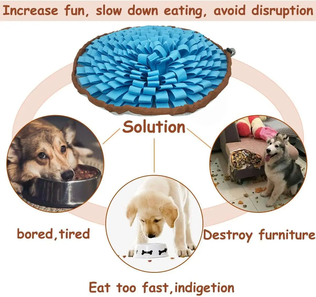 Dog Snuffle-Mat Slow-Feeder-Bowl - Simulating Grassland for Boredom, Encourages Natural Foraging Skills for Pet
