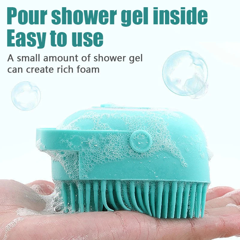Dog Bathing Brush Pet Massage Brush Shampoo dispenser Soft Silicone Brush rubber Bristle for Dogs and Cats Shower Grooming Tool